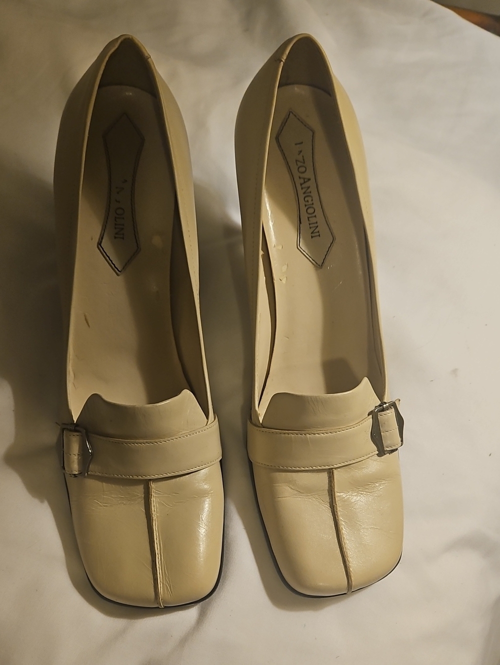 Enzo Angiolini Cream Square-Toe Loafers with Buckle